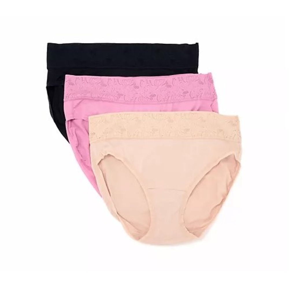 Breezies Modern Micro Hi Cut Brief Underwear 3 Pack Black Pink Beige Multi